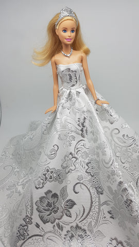Doll Evening Dress - Silver Brocade for 29cm/11.5" Fashion Doll