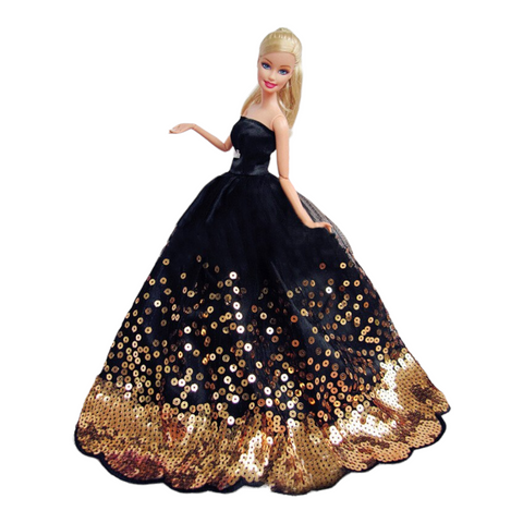 Doll Evening Dress Set G1 - Black with Gold Sequins 4Pc for 29cm/11.5" Fashion Doll