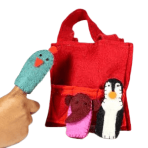 Felt Bag- Kiddies Red with Hand Puppets Colours of Nepal
