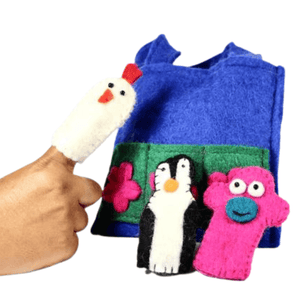 Felt Bag- Kiddies Blue with Hand Puppets Colours of Nepal