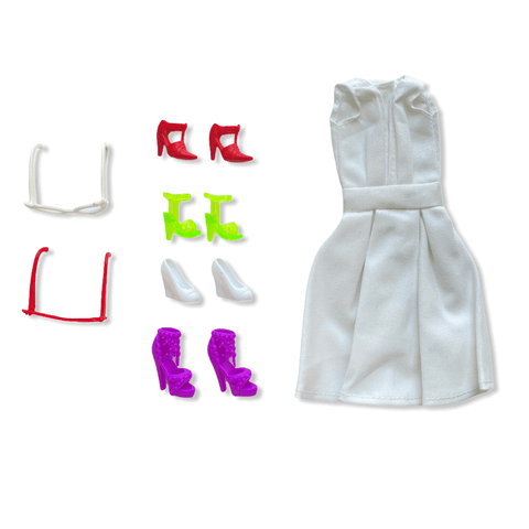 Doll Set E - 7pc White Cocktail Dress for 29cm/11.5" Fashion Doll Dolly Couture