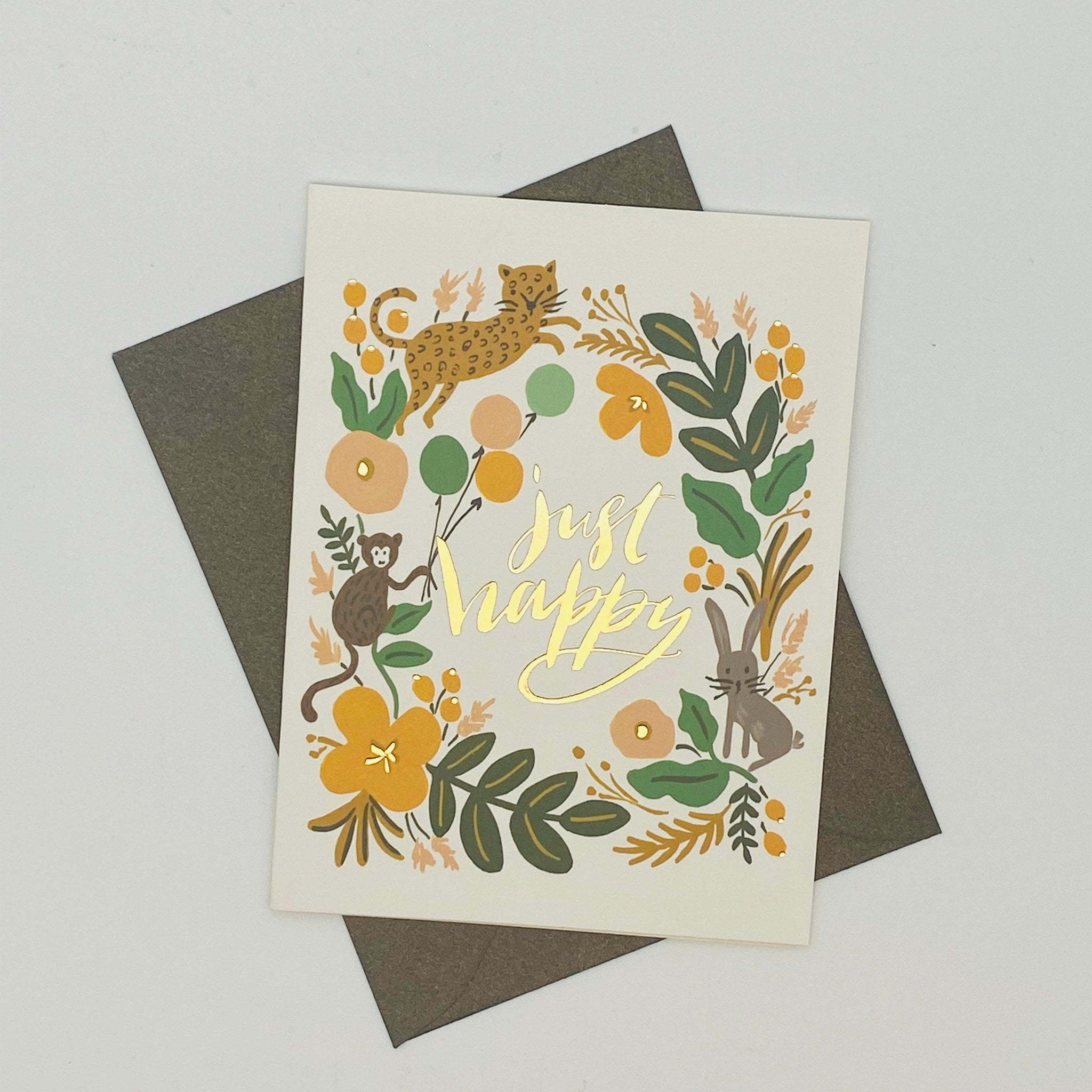 Occasion Card - Just Happy - Gold in pretty wreath My Little Shoppe