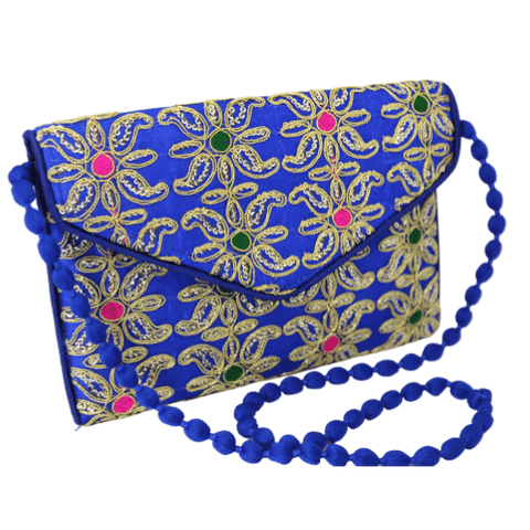 Bag - Embroidered Blue with Gold Himalayan Treasures