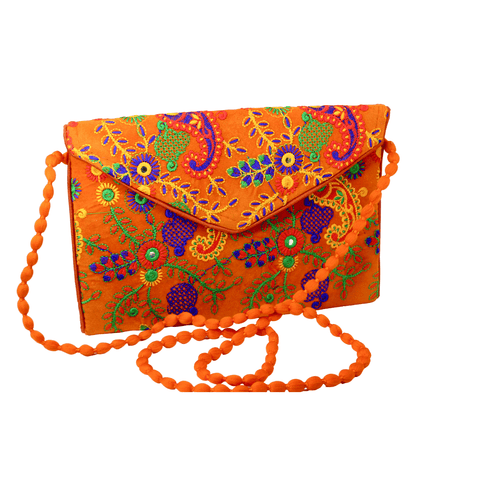 Bag - Embroidered Orange Himalayan Treasures