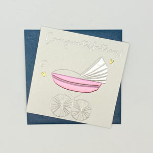 Occasion Card - Congratulations - Baby's Pram in Pink & Silver My Little Shoppe