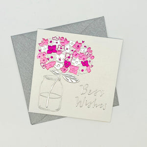 Occasion Card - Best Wishes - Pink & White Flowers in a Vase My Little Shoppe