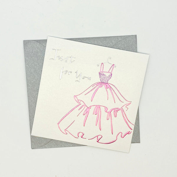Occasion Card - Just for you - Metallic Pink Dress on Hanger My Little Shoppe
