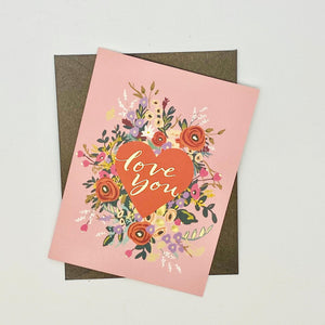 Occasion Card - Love You with Red Heart and Flowers My Little Shoppe