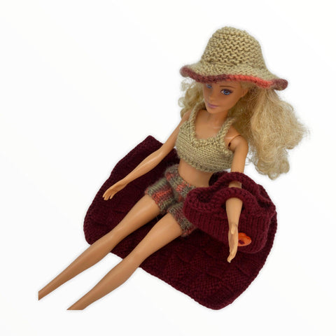 Doll Set - Hand Knitted Outfit for Picnic - 5pc Set for 29cm/11.5" Fashion Doll Meraki Handmade