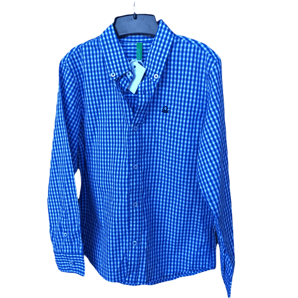 Pre-Owned United Colors of Benetton Blue Checked Lightweight Shirt (Size 7-8) The Re-Generation