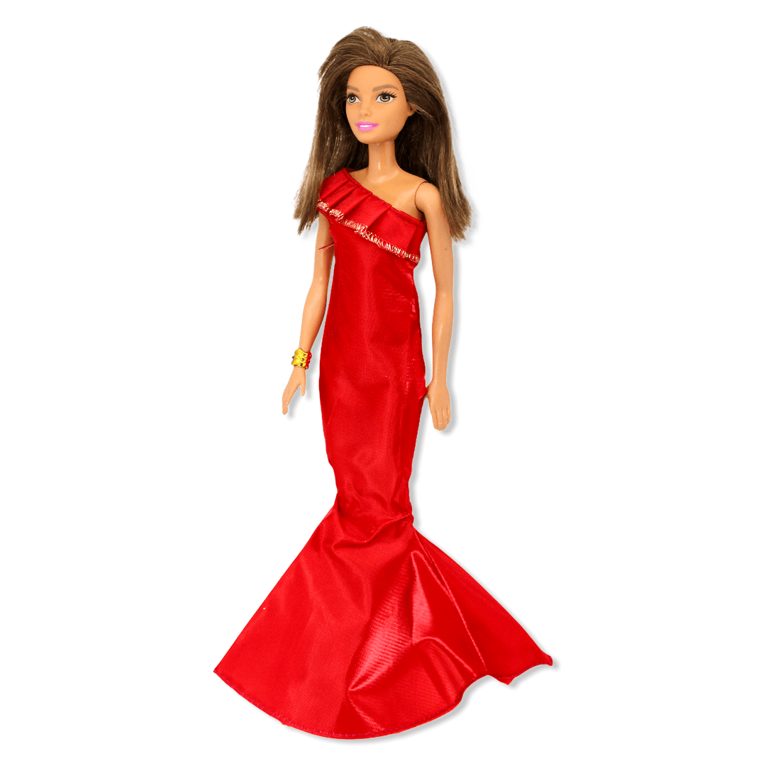 Doll Evening Dress - Red Mermaid with Gold for 29cm/11.5" Fashion Doll - My Little Shoppe