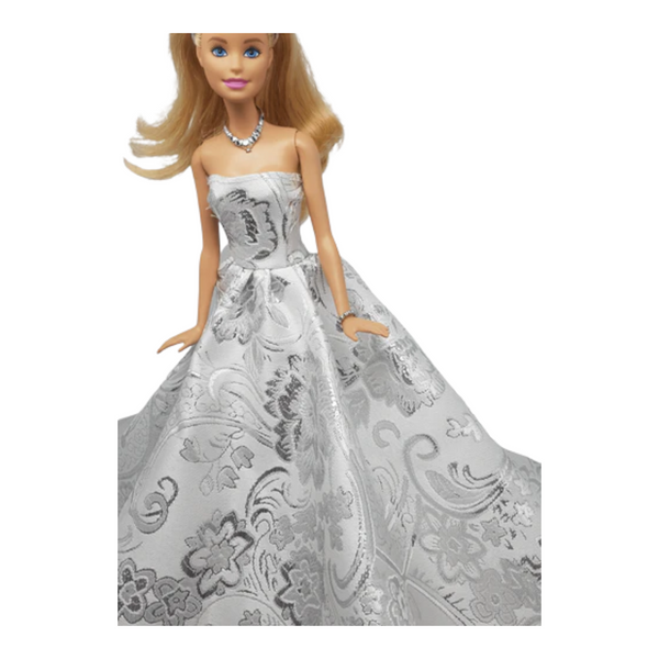 Doll Evening Dress - Silver Brocade for 29cm/11.5" Fashion Doll Dolly Couture